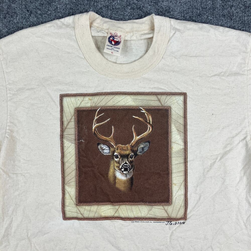 SOS From Texas T-Shirt Mens XL Beige Organic Cotton Deer Buck Nature Graphic